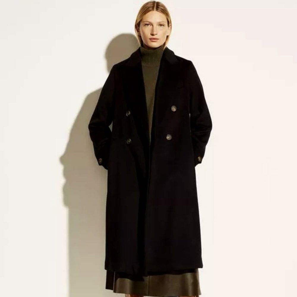 VINCE NWT MEDIUM Black wool/cashmere Peak Lapel Coat.